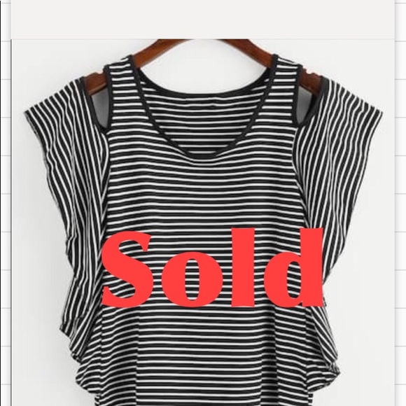 Tops - Cold Shoulder Ruffle Striped Tee
